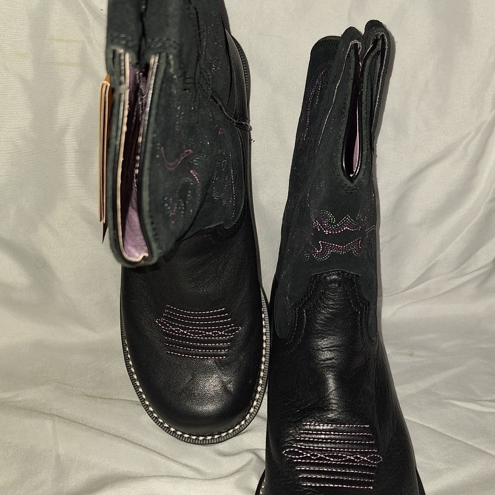 Ariat Women’s Fatbaby Black and Purple Suede Top Western Boots/Booties 9 - Picture 5 of 10